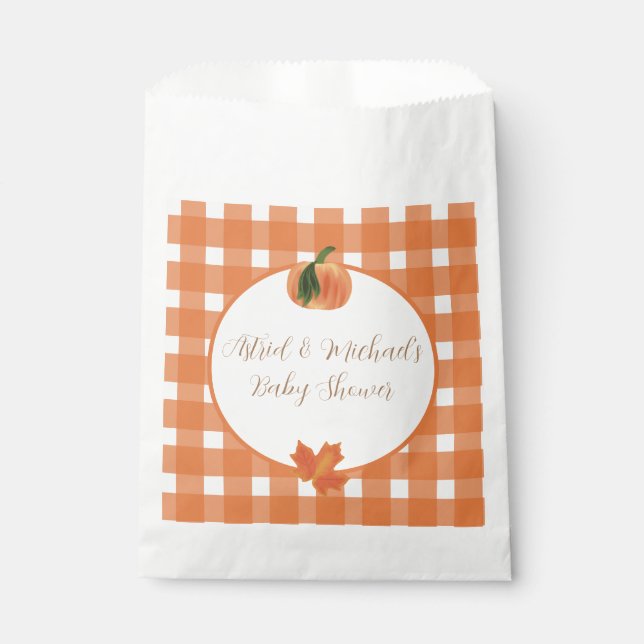Pumpkin Orange Gingham Fall Baby Shower Favour Bags (Front)