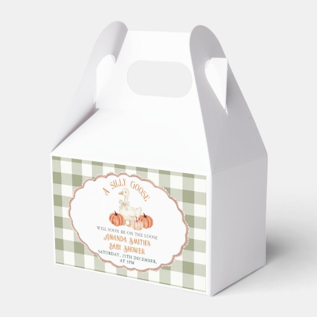 Pumpkin Orange Gingham  Silly Goose Baby Shower  Favour Box (Front Side)