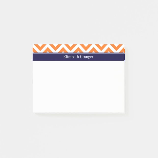 Pumpkin Orange Lg Chevron Navy Name Monogram Post-it Notes (Front)