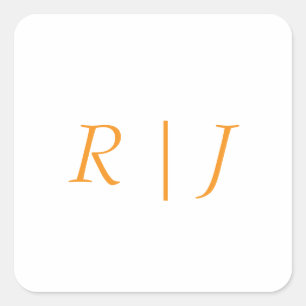 Pumpkin Orange Monograms Fall Autumn Wedding Square Sticker