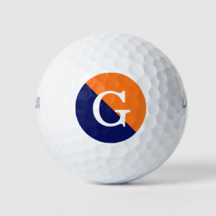 Pumpkin Orange Navy Blue 2 Tone Diag Init Monogram Golf Balls