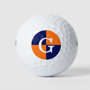 Pumpkin Orange Navy Blue LG Chequered Monogram Golf Balls