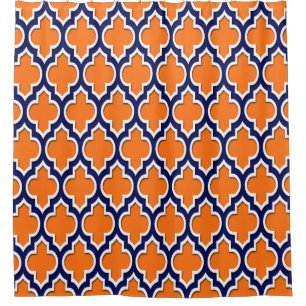 Pumpkin Orange Navy Blue White XL Moroccan #4DS Shower Curtain