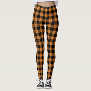 pumpkin orange plaid pattern leggings