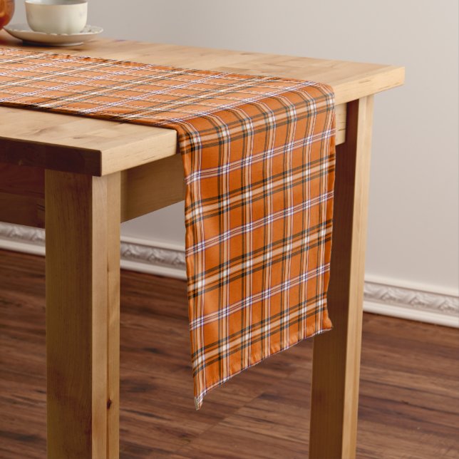 Pumpkin Orange Plaid Retro Color Table Runner (In Situ)