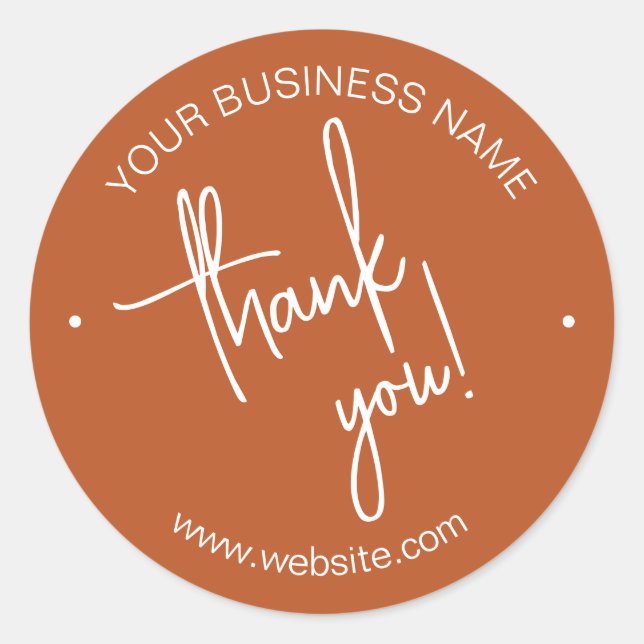 Pumpkin Orange Scripted Business Thank You Classic Round Sticker (Front)