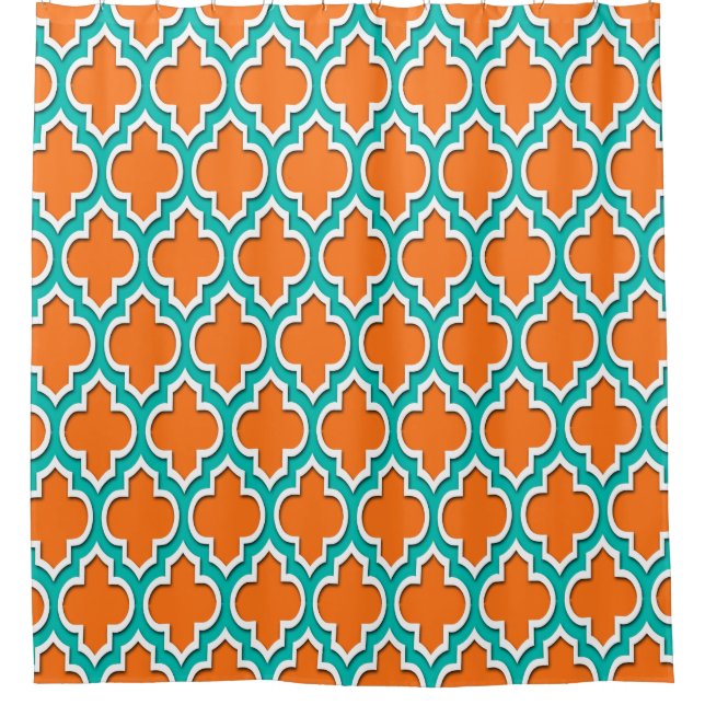 Pumpkin Orange Teal White XL Moroccan #4DS Shower Curtain (Front)