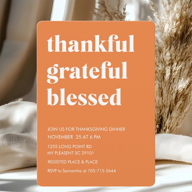 Pumpkin Orange Thankful Grateful Blessed Invitation (Creator Uploaded)