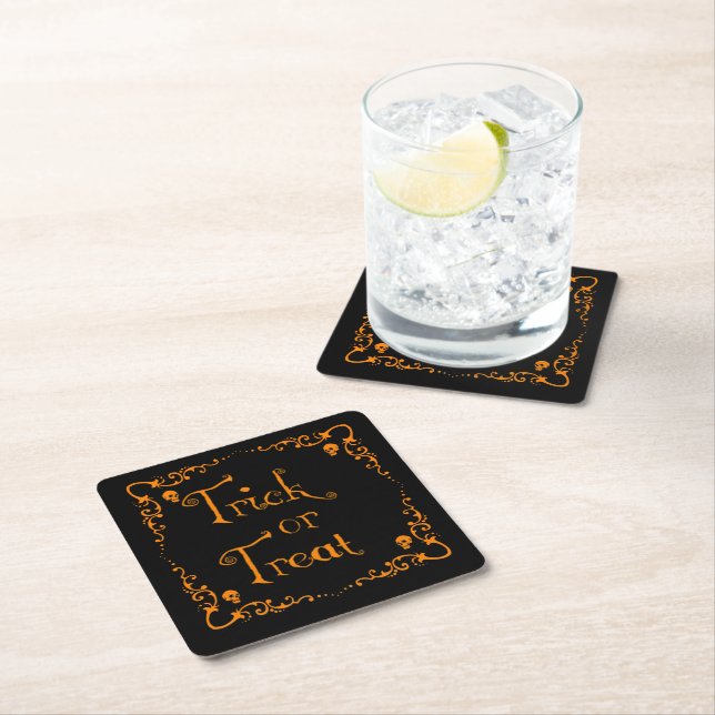 Pumpkin Orange Trick or Treat Paper Coaster (Insitu)