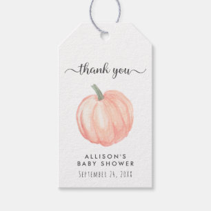 Pumpkin Orange Watercolor Baby Shower Thank You Gift Tags