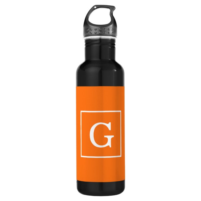 Pumpkin Orange White Framed Initial Monogram 710 Ml Water Bottle (Front)