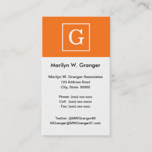 Pumpkin Orange White Framed Initial Monogram Business Card