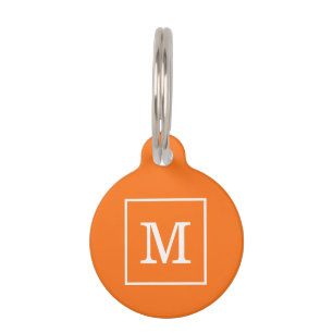 Pumpkin Orange White Framed Initial Monogram Pet Tag