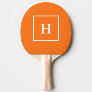 Pumpkin Orange White Framed Initial Monogram Ping Pong Paddle