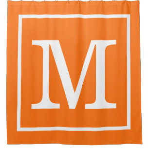 Pumpkin Orange White Framed XL Initial Monogram Shower Curtain