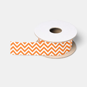 Pumpkin Orange, White Large Chevron ZigZag Pattern Satin Ribbon
