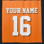 Pumpkin Orange White Sports Jersey Team Jersey Shower Curtain<br><div class="desc">Preppy Solid Colour Team Jersey / Sports Jersey / Football Jersey / Rugby Jersey with Custom Name Customise this with your own name or team name and a number. You can change the size, colour and placement of the text if you need to make changes, change the colour of or...</div>