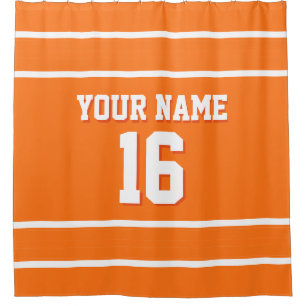 Pumpkin Orange White Stripes Sports Jersey Shower Curtain