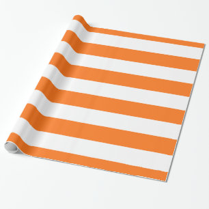 Pumpkin Orange, White XL Stripes Pattern Wrapping Paper