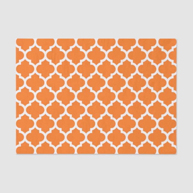 Pumpkin Orange Wht Moroccan Quatrefoil Pattern #5 Tissue Paper (Front)