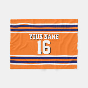 Pumpkin Orange with Navy White Stripes Team Jersey Fleece Blanket