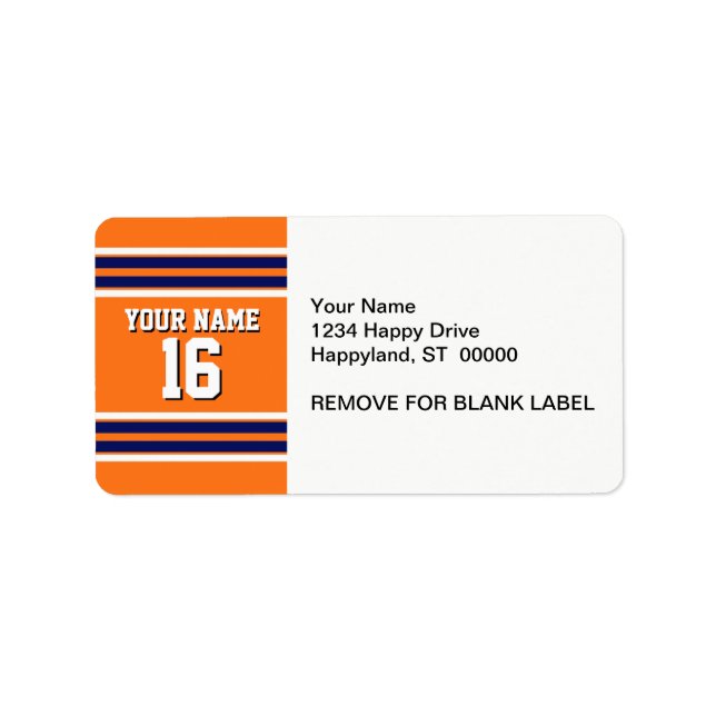Pumpkin Orange with Navy White Stripes Team Jersey Label (Front)