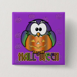 pumpkin owl 15 cm square badge