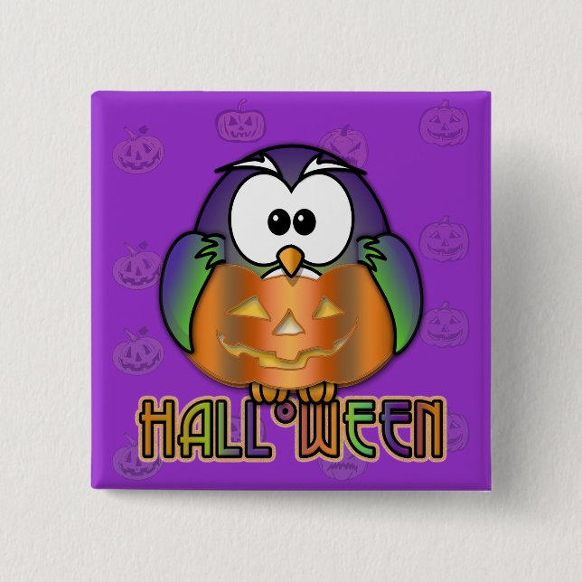 pumpkin owl 15 cm square badge (Front)