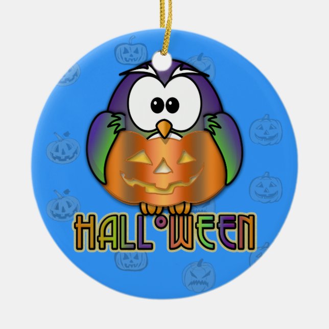pumpkin owl ceramic tree decoration (Front)