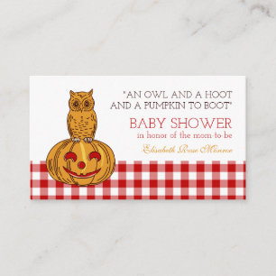Pumpkin Owl & Gingham Baby Shower Invitation