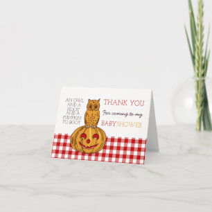 Pumpkin Owl & Gingham Baby Shower Thank You Card