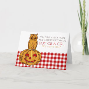 Pumpkin Owl & Gingham New Baby Announcement