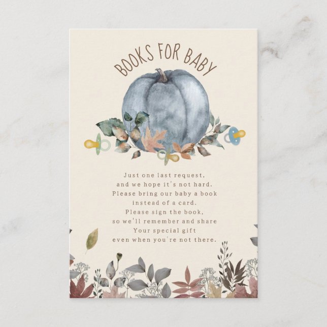 Pumpkin Pacifiers Boy Baby Shower Book Request Enclosure Card (Front)