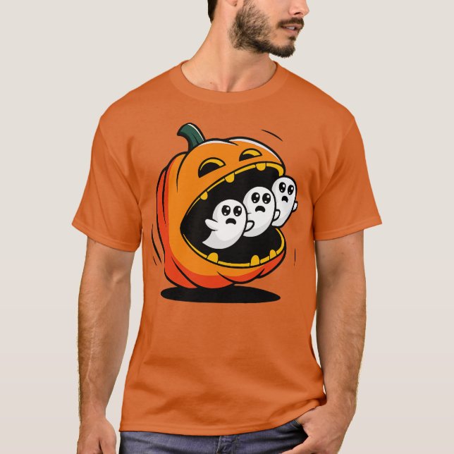 Pumpkin PacMan Eating Ghosts T-Shirt (Front)