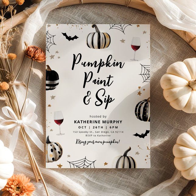 Pumpkin Paint and Sip Adult Halloween Wine Party Invitation (Creator Uploaded)