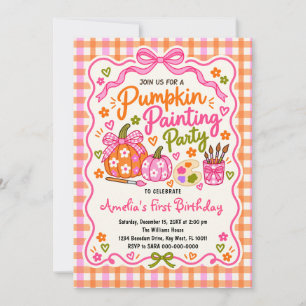 Pumpkin Painting Party Girl Birthday Invitation