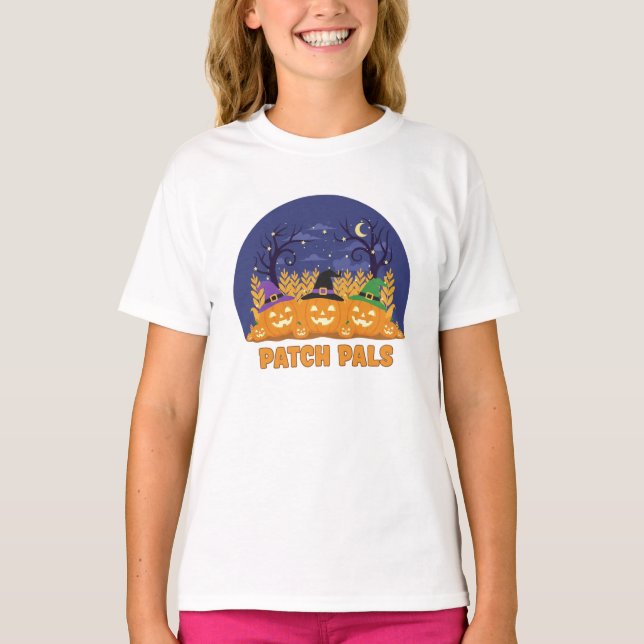 Pumpkin Pals Halloween T-Shirt – Cute Smiling Tee (Front)