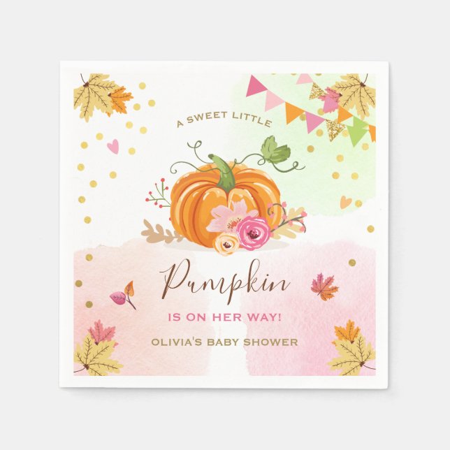 Pumpkin Paper Napkin Fall Baby shower Girl Pink (Front)