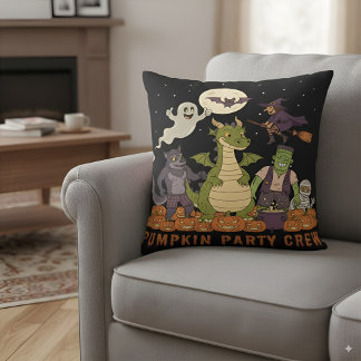 Pumpkin Party Crew - Cute Halloween Monsters Squad Cushion