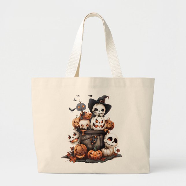 Pumpkin Party Halloween Large Tote Bag (Front)