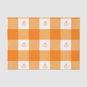 Pumpkin party thank you notes with orange gingham tissue paper
