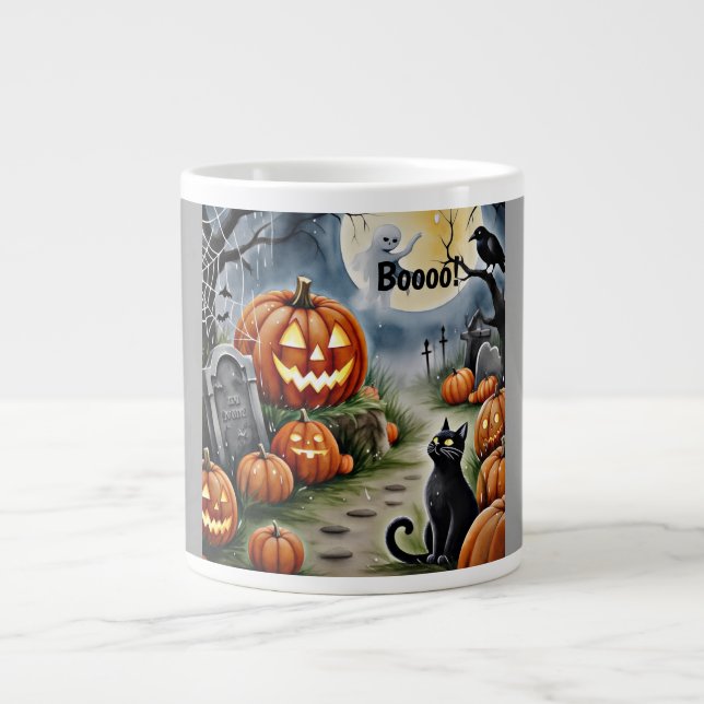 Pumpkin Party Under The Moonlight ,Jack O' Lantern Large Coffee Mug (Front)