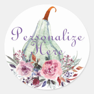 Pumpkin pastel fall floral teal pink classic round sticker