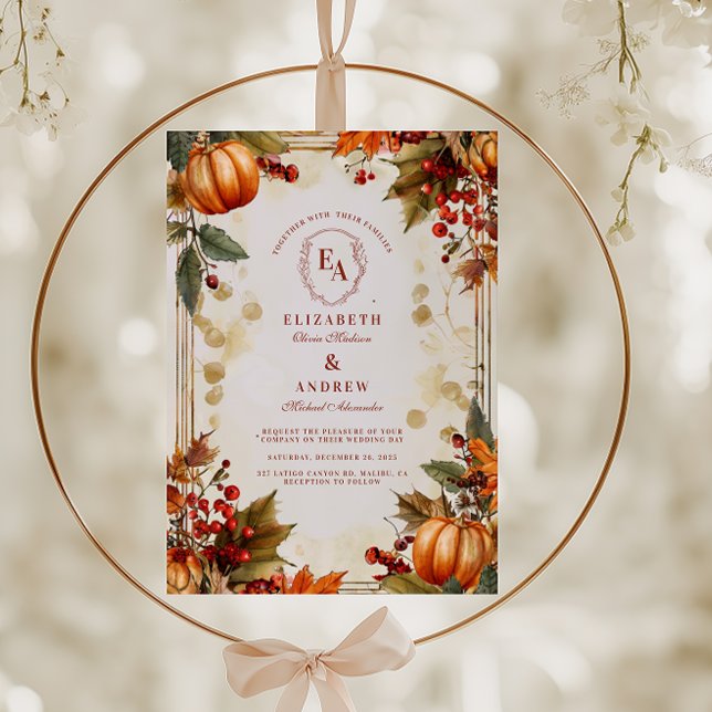 Pumpkin Patch Autumn Foliage Wedding Invitation (Creator Uploaded)