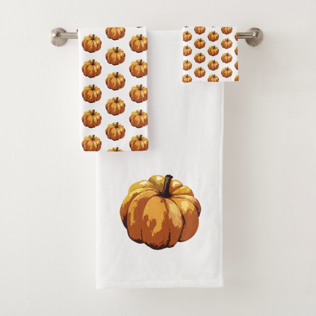Pumpkin Patch Autumn Pattern Bath Towel Set (Insitu)
