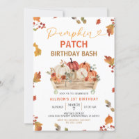 Pumpkin Patch Autumn Rustic Leaves First Birthday