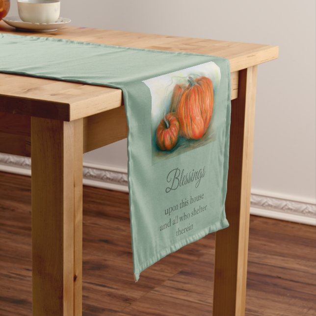 Pumpkin Patch Autumn Trio Pastel Art Thanksgiving Short Table Runner (In Situ)