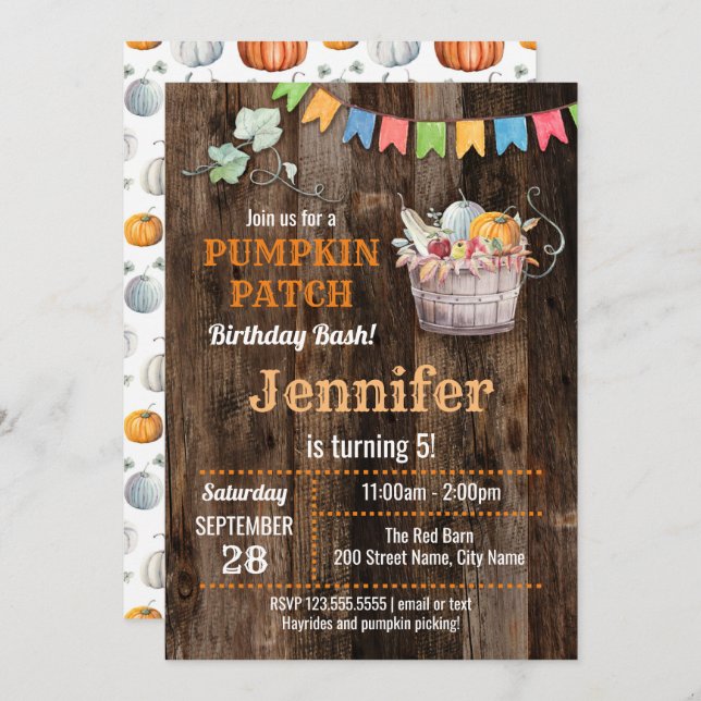 Pumpkin Patch Birthday Bash Invitation (Front/Back)