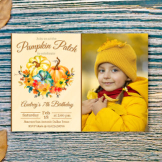 Pumpkin Patch Birthday with Photo Invitation