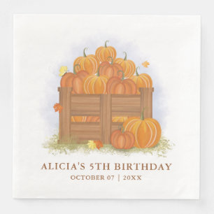 Pumpkin Patch Butterfly Fall Leaves Birthday Napkin
